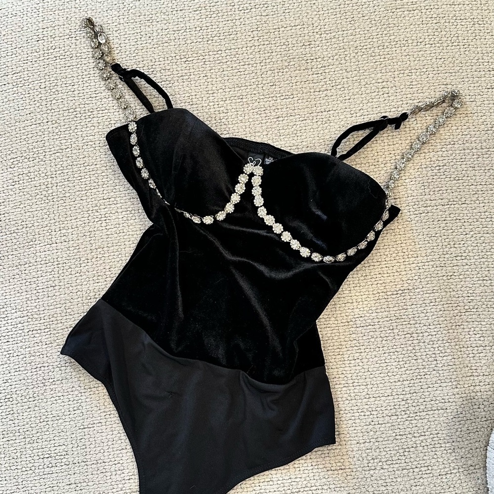 Windsor Black Bodysuit with Silver Accents